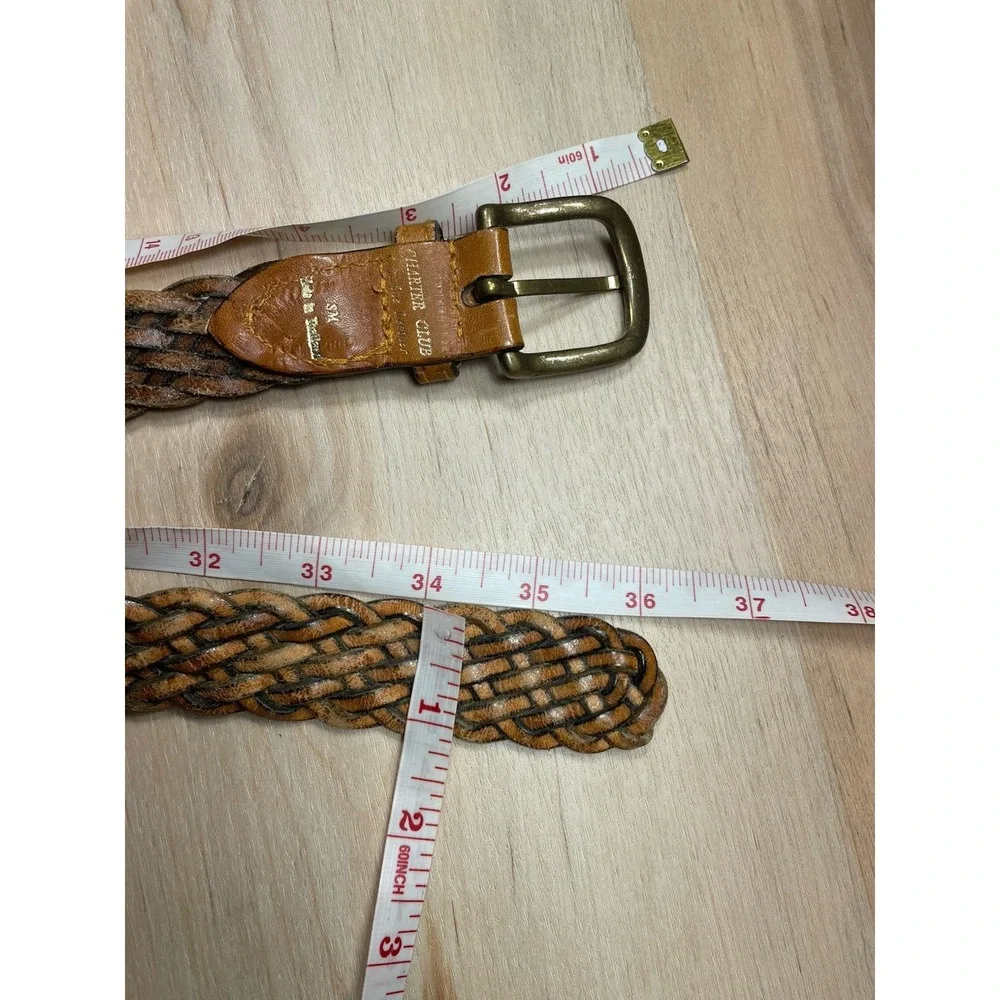 Charter Club Braided Leather Belt Brown Woven Brass Buckle Adjustable‎